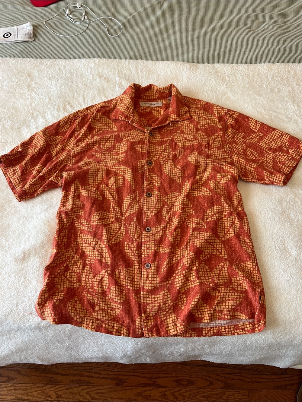 Tommy Bahama Short-Sleeve Button Shirt Jacket in Rust and Yellow